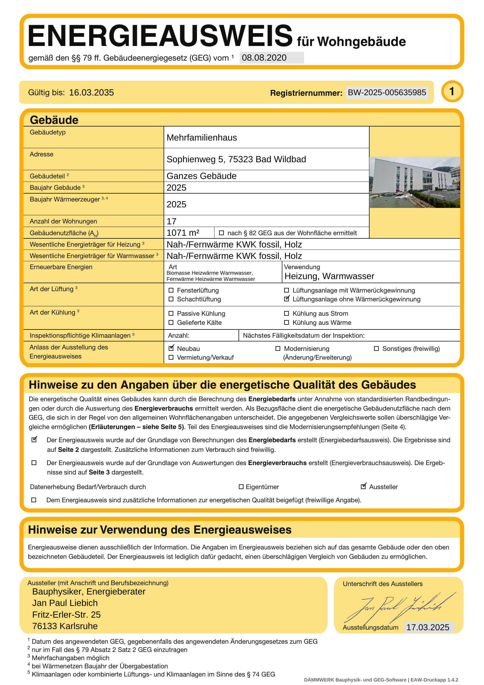 Energieausweis Haus 2 Sophienweg - Seite 1: Gebäudedaten
