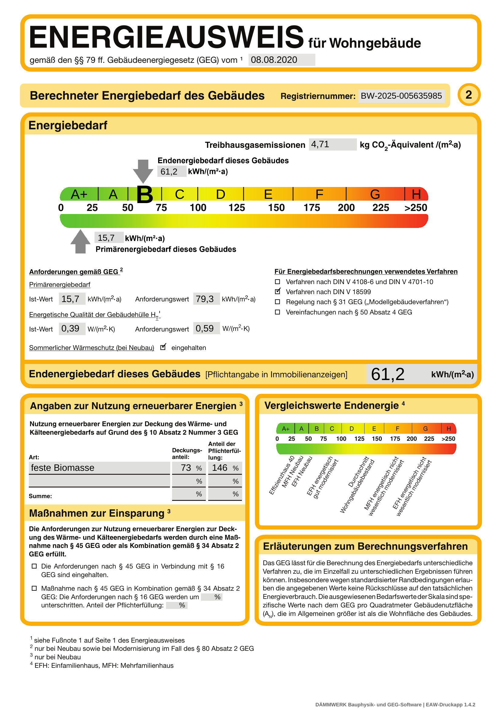 Energieausweis Haus 2 Sophienweg - Seite 2: Berechneter Energiebedarf
