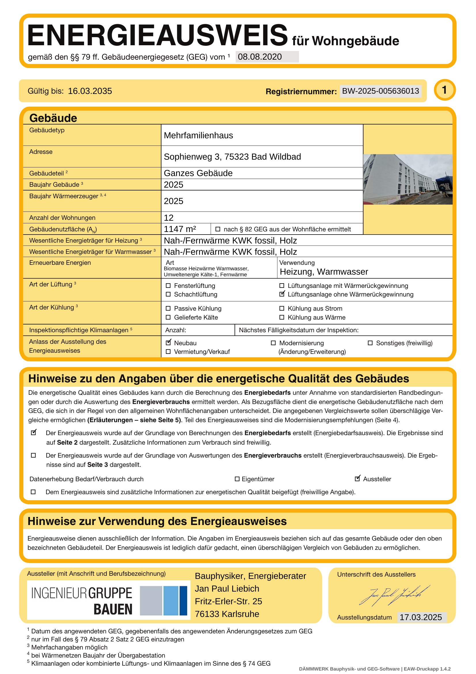 Energieausweis Haus 3 Sophienweg - Seite 1: Gebäudedaten